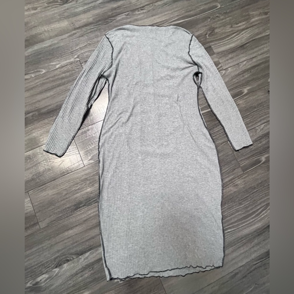 PLUS SEAM Ribbed Stretchy MIDI BODYCON DRESS gray and black Size 16 - Picture 4 of 7